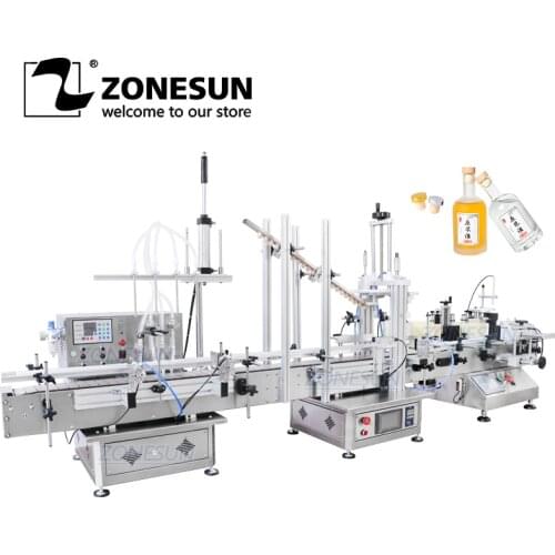 ZONESUN Small Automatic Filling Capping Labeling Machine Production Line Magnetic Pump Liquid Perfume Vial Round Wine Bottle