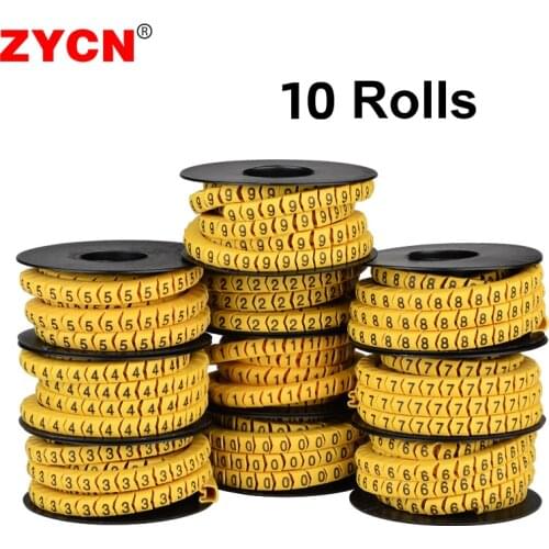 10 Roll Cable Markers Number Tube EC 1 2.5 4 6 Square 0 to 9 Mark Wire Label Pipe Network Line Sleeve Concave Antiskid PVC