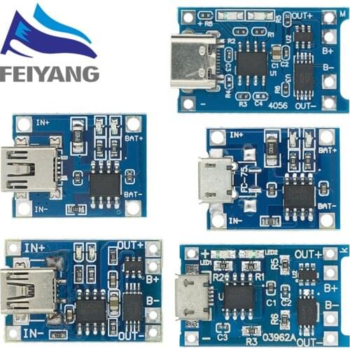 100Pcs Micro USB 5V 1A 18650 TP4056 Lithium Battery Charger Module Charging Board With Protection Dual Functions 1A Li-ion