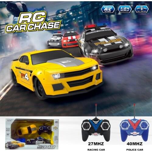 2pcs/pack 1:24 R/C Race Car and Police Sports Car Toys Radio Remote Control Hot Pursuit Chase Drift Patrol Vehicle Boy Christmas