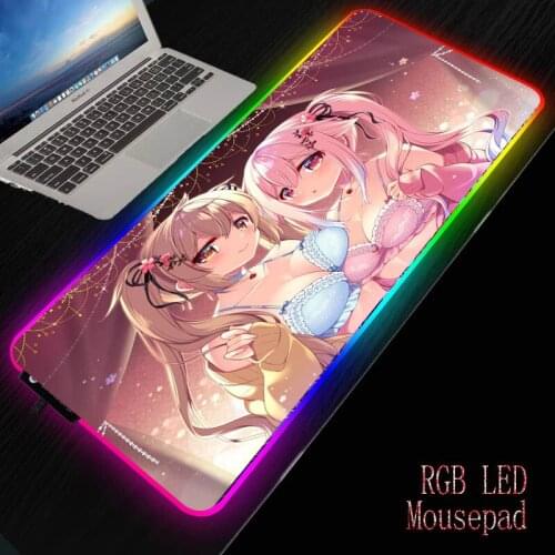 Mairuige Two Girl Big Breast RGB Large Gaming Mouse Pad Led Illumination Anime Mousepad Rubber Base Computer Keyboard Pad Mat