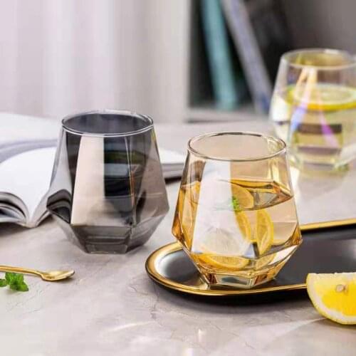 Colorful Color-changing Glass Hexagonal Diamond Cup Glass Creative Six-sided Juice Glass Home Phnom Penh Diamond Surface