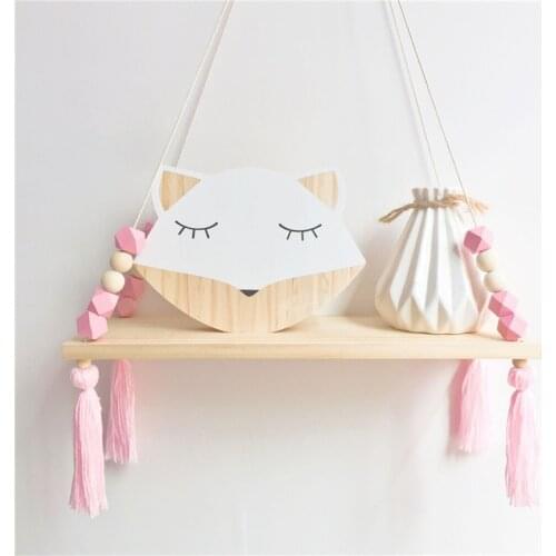 Nordic Style Colorful Beads Tassel Wooden Wall Shelf Wall Clapboard Decoration Children Room Kids Clothing Store Display Stand