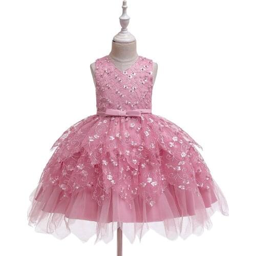 FOCUSNORM 0-5Y Kids Girls Dress Embroidery Flower Princess Sleeveless Formal Party Wedding Tulle Mesh Lace Gown Dresses