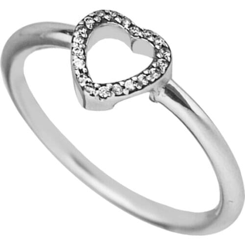 Puzzle Heart Frame Rings with Clear CZ 100% Authentic 925 Sterling-Silver-Jewelry Free Shipping