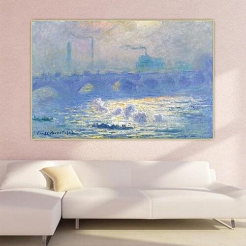 Canvas Oil Painting Claude Monet"Waterloo Bridge 1903"Wall Aesthetic Western Art Decor Poster Backdrop Home Room Decoration