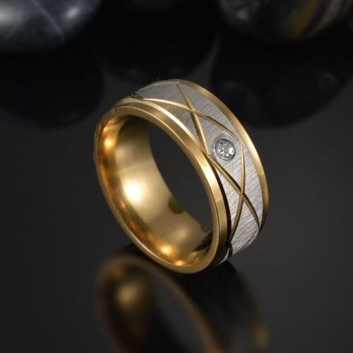 High Quality Trendy Stainless Steel Gold Color Twill Crystal Ring for Women Men Luxury Brand Jewelry Wedding Gift wholesale