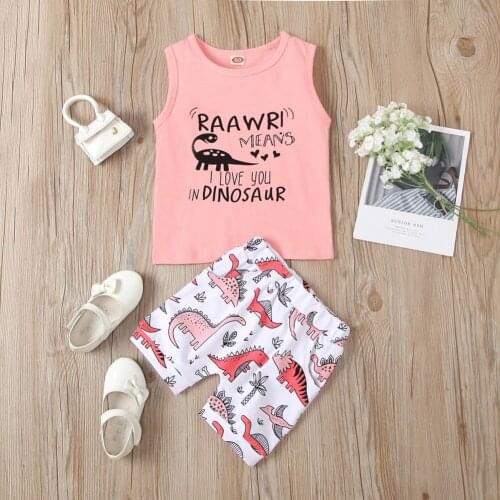 Kids Girls Vest + Shorts Outfits Summer New Childrens Casual Cute Sets Baby Dinosaur Print Sleeveless T-shirt 2pcs Suit