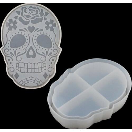 Halloween Skull Storage Box Resin Mold for DIY UV Epoxy Coffin Swing Table Jewelry Box Silicone Mold