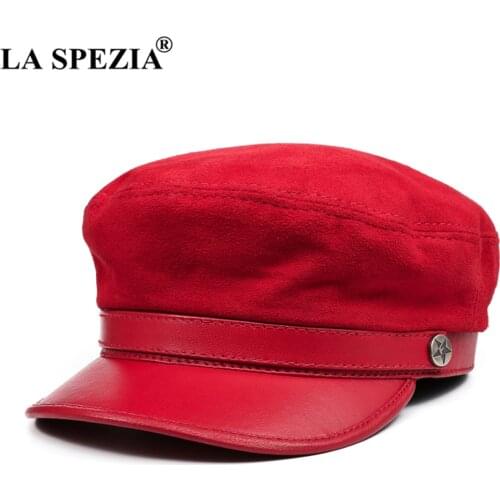LA SPEZIA Fiddler Hat Women Men Red Newsboy Cap Genuine Leather British Retro Brand Ladies Baker Boy Cap