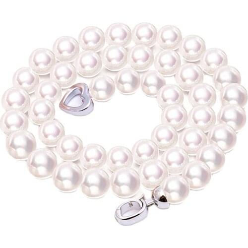 MADALENA SARARA AAA 8-9mm Freshwater Pearl Strand Necklace Natural White Pearl Fine Luster With Heart Clasp