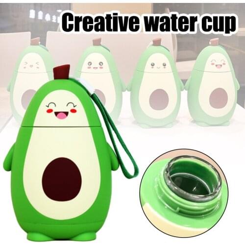 Cute Cartoon Avocado Glass with Lid Portable Heat-Resistant Student Water Cup for Home Camping Traveling NW