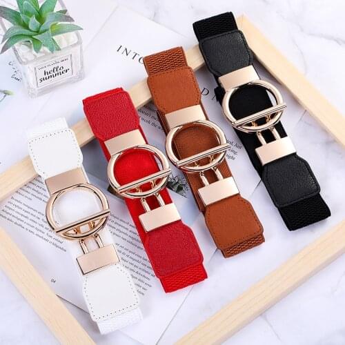 Fashion Dress Belts For Women Simple Waist Elastic Ladies Band Round Buckle Decoration Coat Sweater Party Belt Girdle Belt Gift
