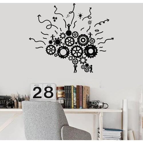 Gears Wall Decal Brain Workplace Teamwork Business Office Studio Interior Decor Door Window Vinyl Stickers Creatives Mural Q860