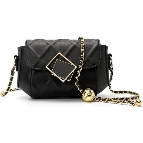 New genuine cowhide womens shoulder bag Golden ball chain diamond lattice small bag Summer fashion small flap messenger bag