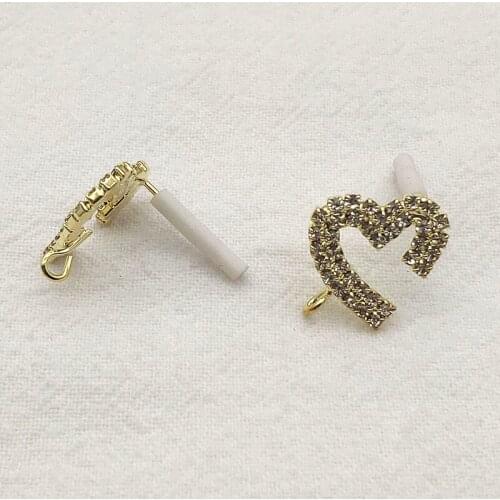 New Arrival! 15mm 50pcs Rhinestone Heart Ear Stud Connector For Hand Made Earrings DIY parts,Jewelry Findings & Components