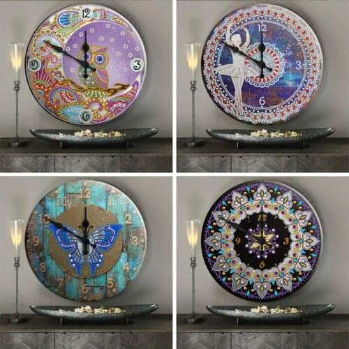 New Arrival Diy Iron Sheet Clock Diamond Painting Embroidery Mandala Flowers Butterfly Hanging Painting Wall Art Home Decoration