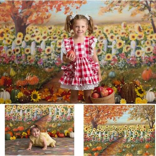Autumn Countryside Baby Birthday Photo Background Sunflowers Pumpkin Children Cake Smash Portrait Backdrop Fall Maple Studio