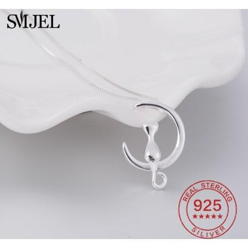SMJEL Cat Moon Pendant Necklace Charm Silver Link Chain 925 Sterling Silver Necklace Lucky Jewelry For Women Gift
