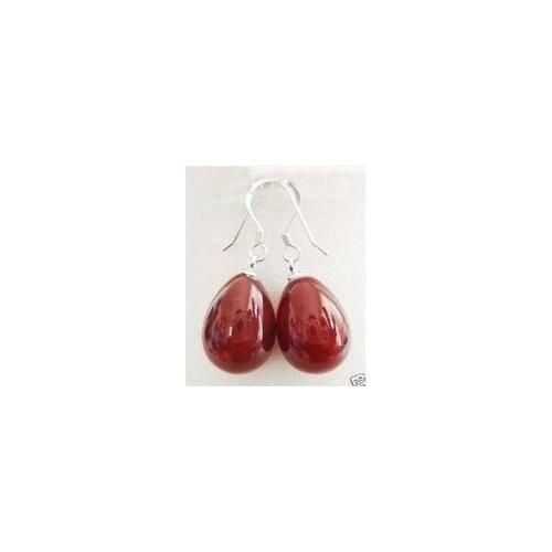 Lovely Fine queen sterling tear drop red SHELL PEARL earring 12mm 925 hook wholesale [pair] earrings