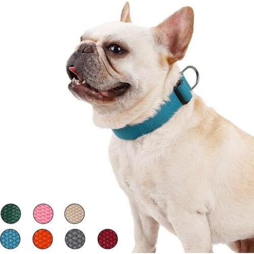 Simple Solid Color Comfortable Cotton Rope Dog Collar Seven Colors Optional Durable Adjustable Pet Traction Supplies