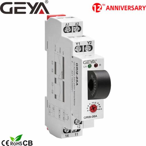 NEW GEYA GRI8-05 AC OR DC Current Monitoring Relay Straight-Through 2A-20A AC24V-240V Over-Current Under-Current Protection