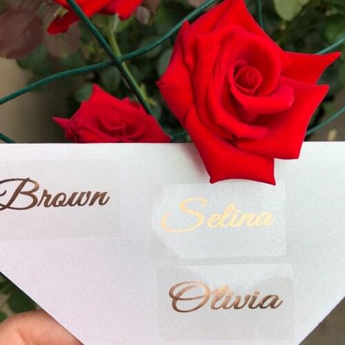 Rose gold Personalised Name stickers Water Bottle transparent labels wedding Custom favors decoration Decal tags 25*45mm