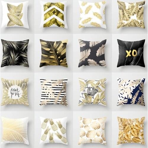 Creative Hand-painted Pillowcase Tropical Plant Golden Hug Pillowcase Car Sofa Cushion Pillow Cushion Pillowcase for Home Decor