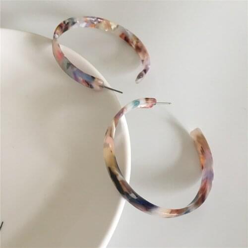 Bohemia Pink Blue Marble Spot Acrylic Acetate plate Hoop Earrings For Women Girl Casual Vintage Trendy Statement Jewelry
