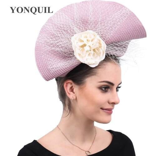 Mesh Veil Hat Wedding Headwear Fascinators Elegant Ribbon Big Flower Solid Color Fascinator Elegant Bridal Hair Pins Headdress