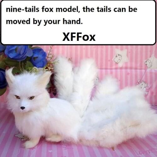 Cute real life white nine-tails fox model plastic&furs simulation squating fox doll gift about 35x15cm xf2873