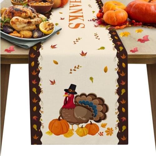 Thanksgiving Fall Pumpkin Turkey Table Runner Luxury Wedding Decoration Table Cover Christmas Decoration Tablecloth
