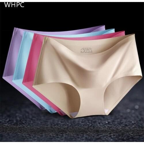 WHPC Soft Silk Underwear Female Women Panties Plain Seamless Panties Woman Briefs Lady Underpants Panti Lingerie Plus Size XXL