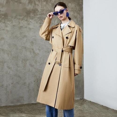 2021 Autumn Long Trench Coat Women Double Breasted Slim Trench Coat Female Outwear Fashion Windbreaker