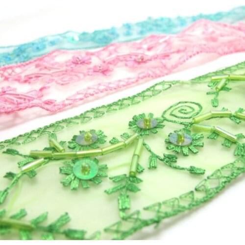 1 7/8 Inches Colorful Sequined and Thread Edged Embroidered Ribbon Trim|Beaded Embroidered Trim|Craft Supplies|Scrapbooking