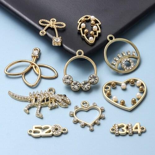 10pcs DIY Love Heart Pendant Charms Handmade Pearl Round Pendant for Necklace Key Chain Earrings Jewelry Making Findings