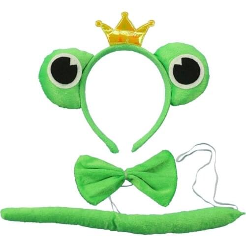 3 Pieces Cartoon Animal Costume Accessories Set Big Frog Eyes Plush Headband Bowtie Long Tail Cosplay Party Favors