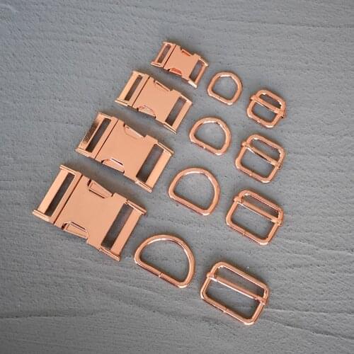 50 Sets 15/20/25/30mm Rose Gold Webbing Metal Hardware Strap Slider D Ring Release Belt Buckle For Dog Collar Sewing Accessory
