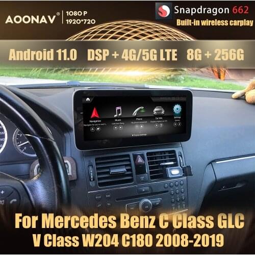 8+256GB Android 11.0 Snapdragon 662 car radio GPS For Mercedes Benz C Class GLC V Class W204 C180 2008-2019 multimedia player