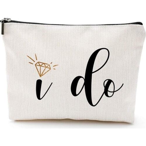 Bridal Shower Bride to be Gift I Do Canvas Makeup Bag travel Cosmetic Pouch Wedding engagement Vow Renewal decoration present