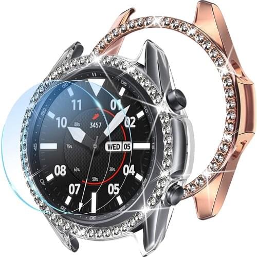 4pcs for samsung galaxy watch 3 diamond case + Tempered Glass Screen Protector for galaxy watch 3 41mm 45mm film protect cover