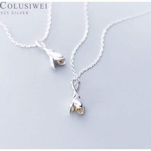 COLUSIWEI Budding Gold Color Magnolia Flower Pendant Necklace for Women 925 Sterling Silver Choker Necklace Fine Jewelry