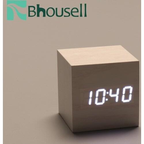 Wooden Digital Alarm Clock LED Display Backlight Multifunctional Luminous Mute Electronic Clock Dormitory Desktop Desk Clock