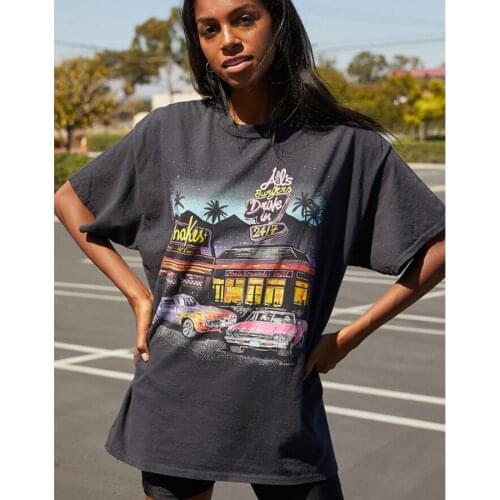 Gray Vintage Style Pattern Printed Oversized T Shirts for Woman Loose Casual Harajuku New Korean Fashion O-Neck Tee Tops Clothes