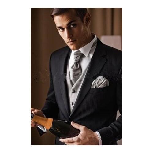 Custom Made New Arrival Slim Fit Lapel Black Groom Tuxedos Best Man Suit Wedding Groom Suits Groomsmen Suits (Jacket+Pants+Tie+V