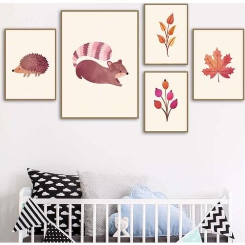 Modern Minimalist Animal Hedgehog Maple Leaf Plant Cloud Decoration Painting Childrens Bedroom Painting Wall Art Canvas Kitchen