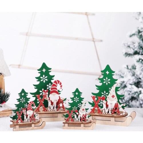 Colorful Wooden DIY Santa Claus Sleigh Display Mold Christmas Decoration Gift adornos de navidad home decoration accessories
