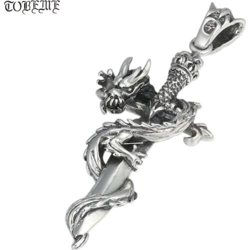 100% 925 Silver Dragon Pendant Sterling Dragon Amulet Powerful Dragon Good Luck Pendant Man Pendant PUNK Jewelry