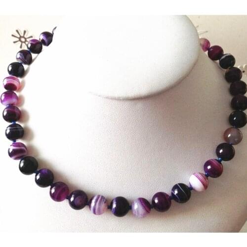 Fashion natural stone 10mm purple stripe agat onyx round beads necklace semi-precious women party gifts jewels 18inch MY3363