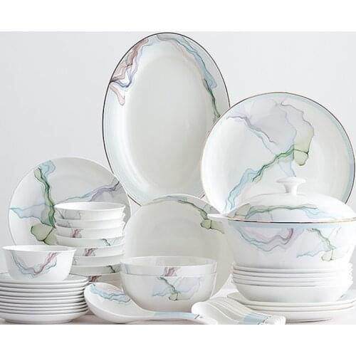 Jingdezhen Ceramic Dinnerware Set Kitchen Tableware Dinner Dish Ceramic Plates and Dishes Bowls 56pcs combination dishes set